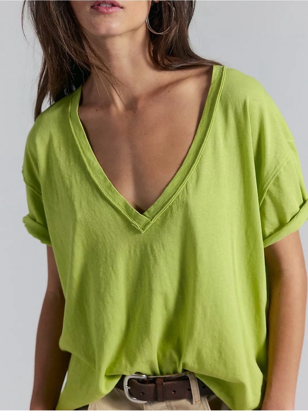 Free People New Nina V-Neck Cotton T-Shirt Sparkling Oasis